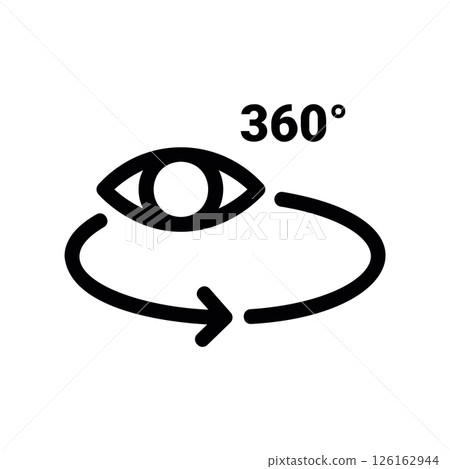 Eye Icon with a Circular Arrow and 360 Text for Panoramic View 126162944