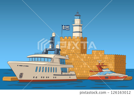 Mandraki Harbor Lighthouse Rhodes Greece Mandraki Harbor Lighthouse Rhodes Greece 126163012