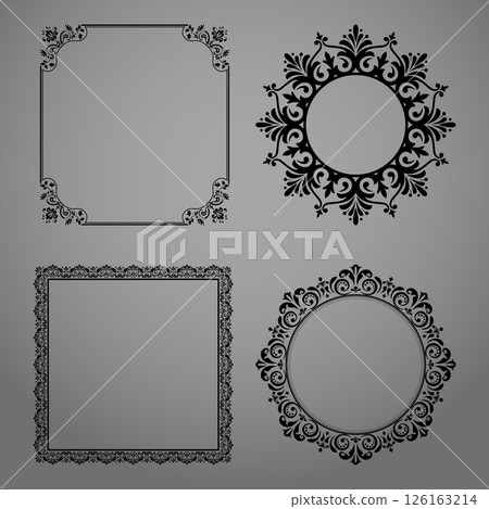 Set of decorative frames Elegant vector element for design in Eastern style, place for text. Floral black and gray borders. Lace illustration for invitations and greeting cards 126163214