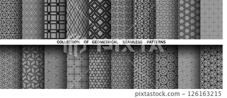 Geometric set of seamless black and white patterns. Simple vector graphics. 126163215