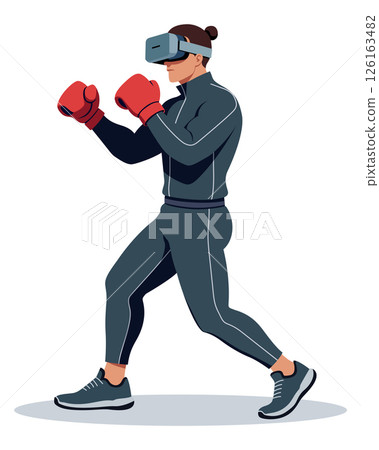 Man Wearing VR Headset and Boxing Gloves Isolated on White Man Wearing VR Headset and Boxing Gloves Isolated on White 126163482