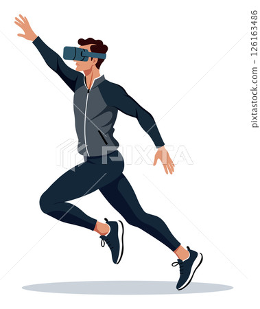 Man in VR Headset Performing Virtual Sport Movement Isolated 126163486