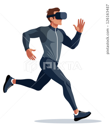 Man in VR Headset Running Isolated on White Background 126163487
