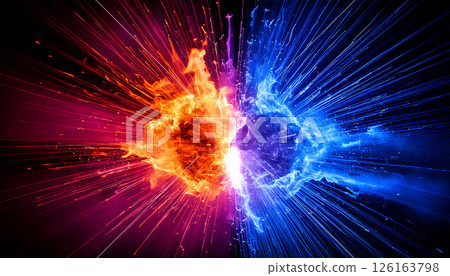 雙生火焰產生橙色和藍色的光芒 雙生火焰產生橙色和藍色的光芒 126163798