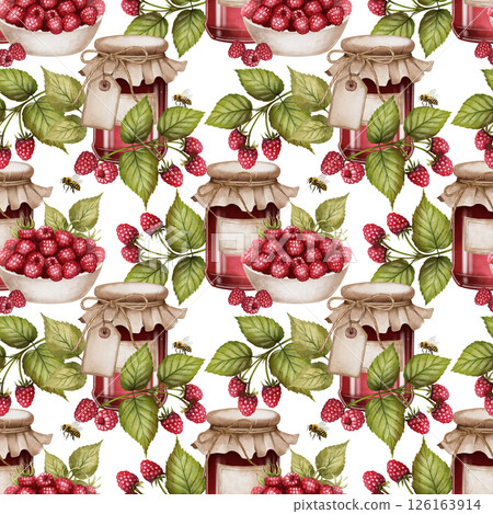Jam and raspberry seamless pattern 126163914
