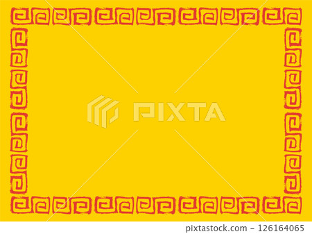 中式風格畫框。用筆觸手繪的閃電圖案。紅色和黃色的方塊 126164065