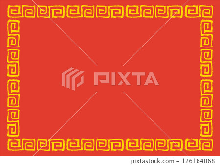 Chinese style frame. Hand-drawn lightning pattern with brush strokes. Red and yellow squares 126164068