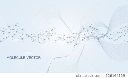 Modern abstract molecules structure for science or medical background. DNA helix or atom visualization. Molecular wave flow abstract background. Vector illustration Modern abstract molecules structure for science or medical background. DNA helix or atom visualization. Molecular wave flow abstract background. Vector illustration 126164139