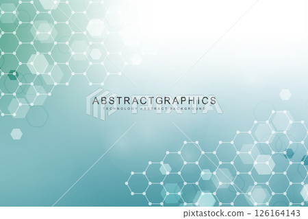 Modern science background with lines, dots and hexagons. Wave flow abstract background. Molecular structure for medical, technology, chemistry, science. Vector illustration Modern science background with lines, dots and hexagons. Wave flow abstract background. Molecular structure for medical, technology, chemistry, science. Vector illustration 126164143