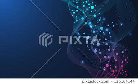 Modern abstract molecules structure for science or medical background. DNA helix or atom visualization. Molecular wave flow abstract background. Vector illustration Modern abstract molecules structure for science or medical background. DNA helix or atom visualization. Molecular wave flow abstract background. Vector illustration 126164144