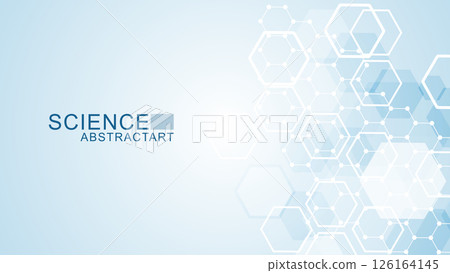 Modern scientific background with hexagons, lines and dots. Wave flow abstract background. Molecular structure for medical, technology, chemistry, science. Vector illustration 126164145