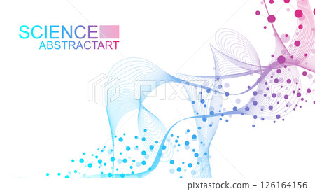 Modern abstract molecules structure for science or medical background. DNA helix or atom visualization. Molecular wave flow abstract background. Vector illustration 126164156