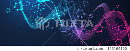 Modern abstract molecules structure for science or medical background. DNA helix or atom visualization. Molecular wave flow abstract background. Vector illustration Modern abstract molecules structure for science or medical background. DNA helix or atom visualization. Molecular wave flow abstract background. Vector illustration 126164160