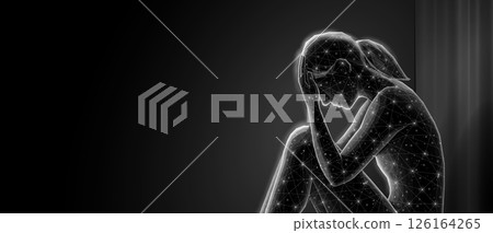 Mental health concept vector. Anxiety disorder, suicide awareness, sad woman. Mental health concept vector. Anxiety disorder, suicide awareness, sad woman. 126164265