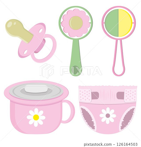 Vector clipart of children's icon elements isolated on a white background. 126164503