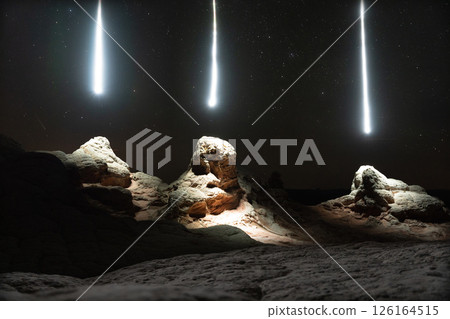 Drone used for light painting in White Pocket National Monument.  Located in Northern Arizona.  An aerial and abstract light painting. 126164515