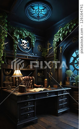 Moody Pirate Captain's Study with Nautical Decor 126164741