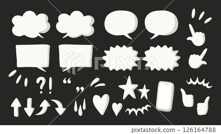 Speech bubble and decoration material set Monotone 126164788