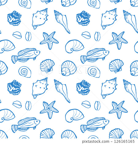 seamless hand drawn outline pattern with shells seamless hand drawn outline pattern with shells 126165165