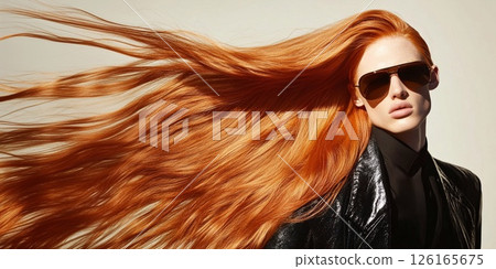 Beautiful woman with long beautiful shiny silky red hair redhead woman for hair care.AI Generative. Beautiful woman with long beautiful shiny silky red hair redhead woman for hair care.AI Generative. 126165675