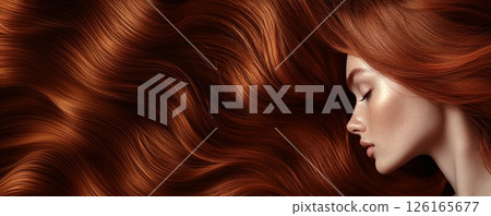 Young beautiful woman with long shiny silky ginger red redhead hairstyle.AI Generative. 126165677