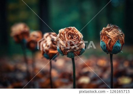 Dried flowers in the forest close-up. Autumn background 126165715