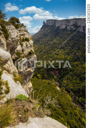 Beautiful spanish mountain landscape near the small village Rupit in Catalonia, park national Beautiful spanish mountain landscape near the small village Rupit in Catalonia, park national 126165820