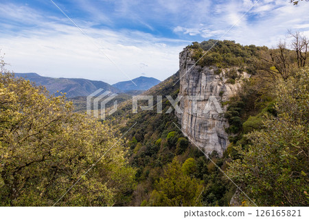 Beautiful spanish mountain landscape near the small village Rupit in Catalonia, park national 126165821