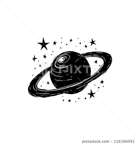 Cosmic Wanderer: A Textured Saturn Illustration Amidst a Starry Expanse 126166091