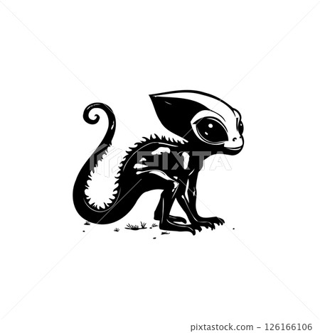 Stylized monochrome depiction of a fantastical reptile creature, minimalist style Stylized monochrome depiction of a fantastical reptile creature, minimalist style 126166106