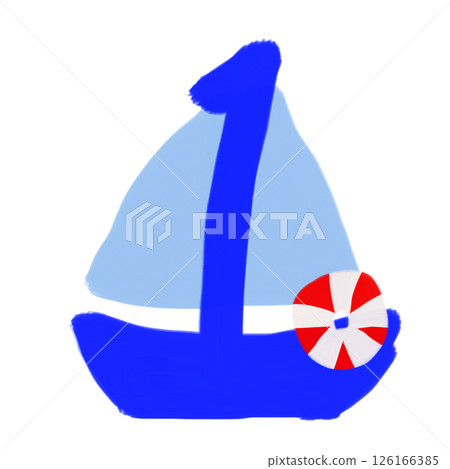 Illustration of a yacht with the number 1 hidden, sea, summer image material (JPEG/PNG) 126166385