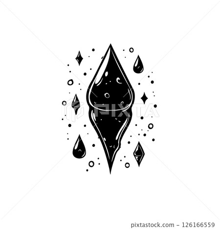 Abstract depiction of a dark elongated gem surrounded by ethereal elements 126166559
