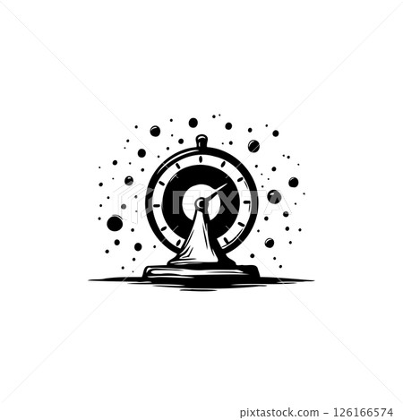Abstract representation of time's liquidity with dial and melting form emblem 126166574