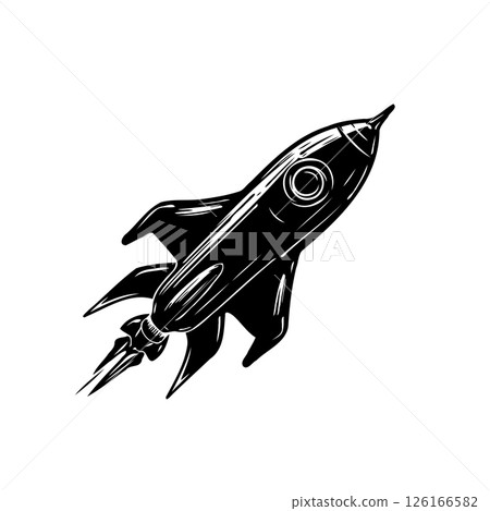 Retro Rocket Illustration: Bold Spacecraft Ascending Against A Stark White Backdrop 126166582