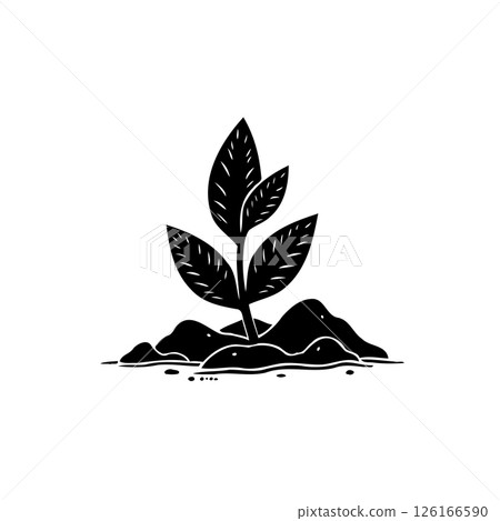 Silhouette of a young plant sprouting from soil, embodying natural growth 126166590