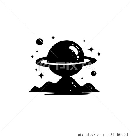 Minimalist depiction of a celestial body in space, adorned with sparkling stars 126166903