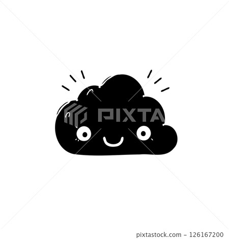 Playful monochromatic cloud depiction exuding simplistic and cheerful design 126167200