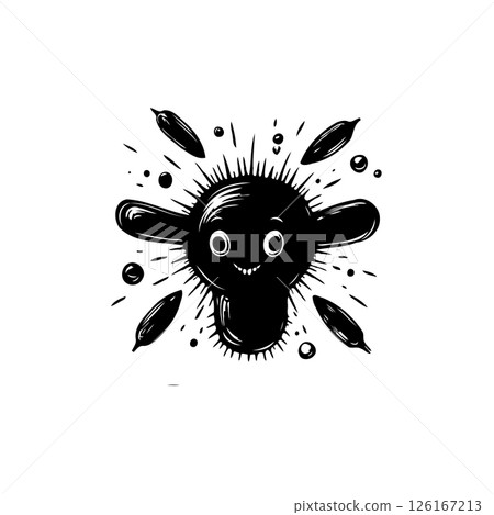 Whimsical Spiked Character Illustration with Abstract Circular Elements Whimsical Spiked Character Illustration with Abstract Circular Elements 126167213