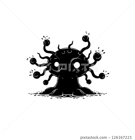 Whimsical creature illustration in stark monochrome featuring fantastical design 126167225