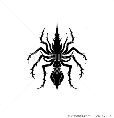 Detailed arachnid silhouette illustration with precise line work and stark contrast Detailed arachnid silhouette illustration with precise line work and stark contrast 126167227