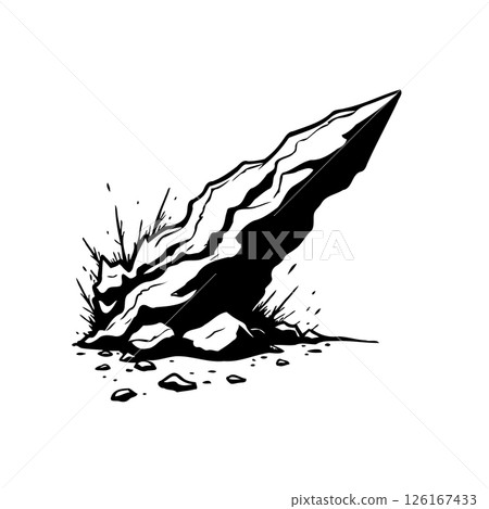 Monochrome rock formation with dynamic fracture lines and splintered fragments 126167433