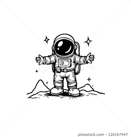Enigmatic astronaut embracing the cosmos during an exploration mission on alien ground Enigmatic astronaut embracing the cosmos during an exploration mission on alien ground 126167447