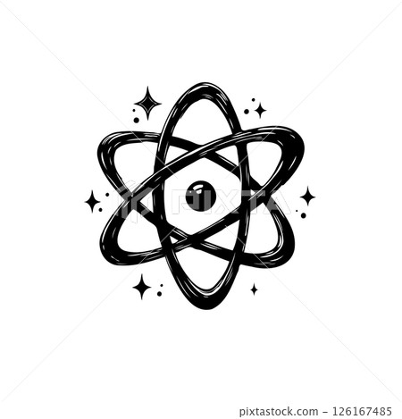 Stylized Atom Representation with Orbitals and Central Nucleus Symbol Design Stylized Atom Representation with Orbitals and Central Nucleus Symbol Design 126167485