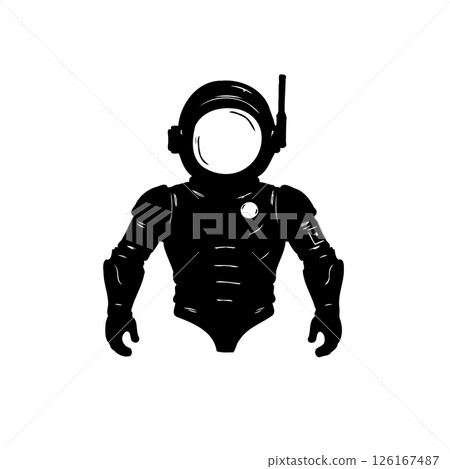 Silhouette illustration of a bold astronaut in space with a reflective helmet Silhouette illustration of a bold astronaut in space with a reflective helmet 126167487