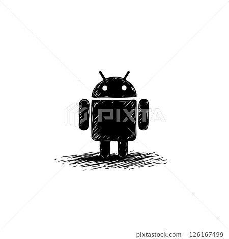 Minimalist android robot sketch on a plain background provides simple technology depiction 126167499