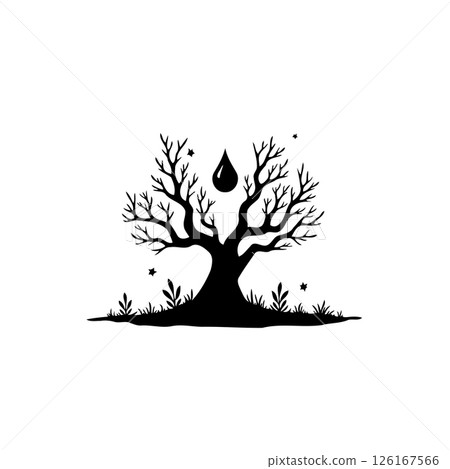 Silhouette Tree of Life with Water Drop Symbolizing Sustenance and Connection 126167566