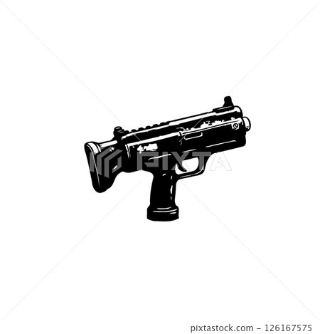 Monochrome tactical firearm illustration symbolizing security, threat, or defense Monochrome tactical firearm illustration symbolizing security, threat, or defense 126167575