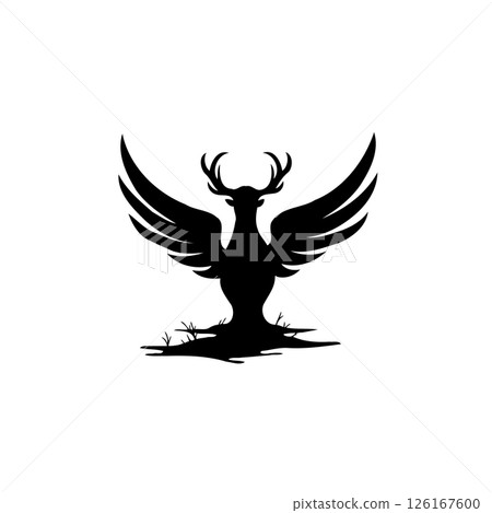 Mystical hybrid creature of a deer and bird, standing proud, dark silhouette Mystical hybrid creature of a deer and bird, standing proud, dark silhouette 126167600