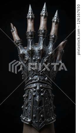 Intricate Metal Claw Gauntlet on a Hand 126167650
