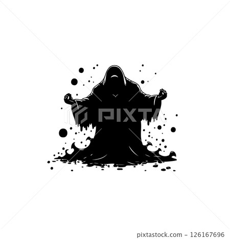 Enigmatic shadowy figure casting an eerie and powerful presence in monochrome art Enigmatic shadowy figure casting an eerie and powerful presence in monochrome art 126167696